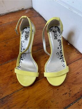 Brash Yellow Ankle-Strap Heeled Sandals